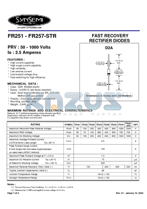FR253 datasheet - FAST RECOVERY RECTIFIER DIODES