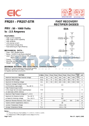 FR254 datasheet - FAST RECOVERY RECTIFIER DIODES