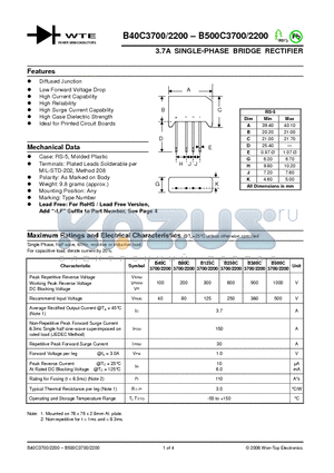 B380C3700 datasheet - 3.7A SINGLE-PHASE BRIDGE RECTIFIER