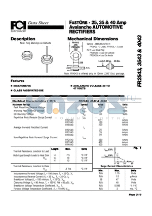 FR2543 datasheet - FASTORB - 25, 35 & 40 Amp Avalanche AUTOMOTIVE RECTIFIERS