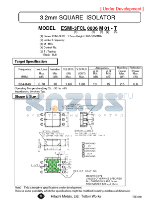 ESMI-3FCL0.836-T datasheet - 3.2mm SQUARE ISOLATOR
