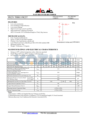 FR257 datasheet - FAST RECOVER RECTIFIER