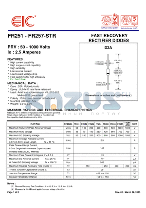 FR257-STR datasheet - FAST RECOVERY