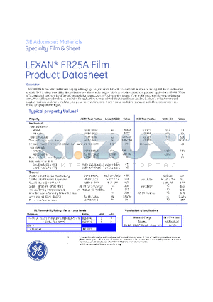 FR25A datasheet - LEXAN FR25A FILM PRODUCT DATASHEET