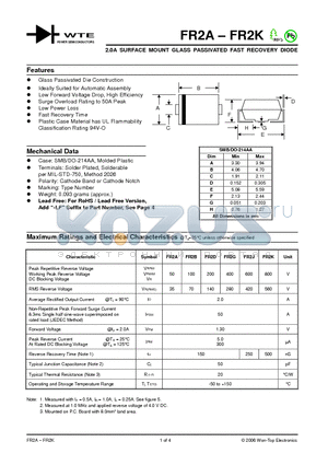 FR2A-T3 datasheet - 2.0A SURFACE MOUNT GLASS PASSIVATED FAST RECOVERY DIODE