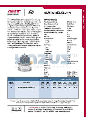 4CM2500KG datasheet - RF power amplifier (grounded grid)