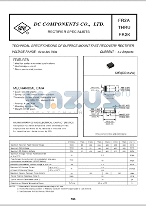 FR2K datasheet - TECHNICAL SPECIFICATIONS OF SURFACE MOUNT FAST RECOVERY RECTIFIER