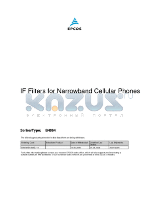 B39181-B4864-Z710 datasheet - SAW Components Low Loss Filter for Mobile Communication 183,60 MHz