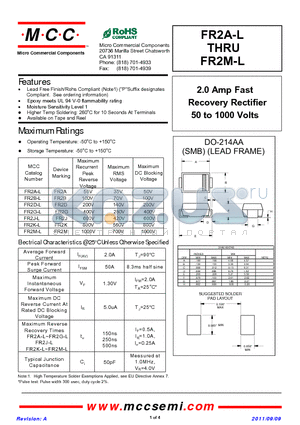 FR2M-L datasheet - 2.0 Amp Fast Recovery Rectifier 50 to 1000 Volts
