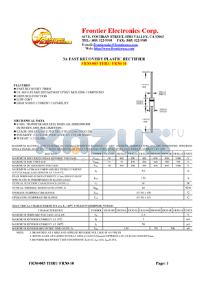 FR30-01 datasheet - 3A FAST RECOVERY PLASTIC RECTIFIER