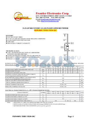 FR30-01G datasheet - 3A FAST RECOVERY GLASS PASSIVATED RECTIFIER