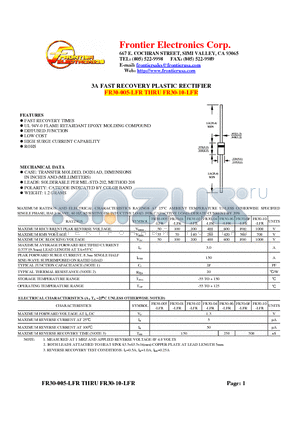 FR30-08-LFR datasheet - 3A FAST RECOVERY PLASTIC RECTIFIER