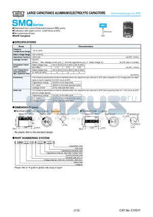 ESMQ201VSN102MQ35S datasheet - LARGE CAPACITANCE ALUMINUM ELECTROLYTIC CAPACITORS