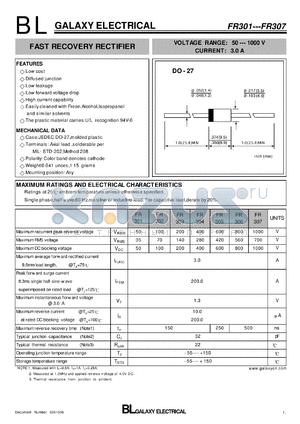FR301 datasheet - FAST RECOVERY RECTIFIER