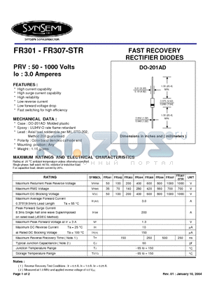 FR301 datasheet - FAST RECOVERY RECTIFIER DIODES