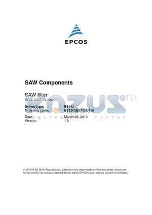 B39202B5142U410 datasheet - SAW filter PCSG RF Tx filter