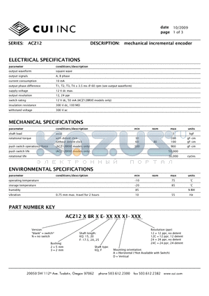 ACZ12BR2E-15KQ-A1-12 datasheet - mec hanic al incr emen tal encoder