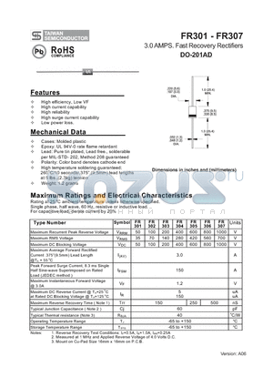 FR303 datasheet - 3.0 AMPS. Fast Recovery Rectifiers