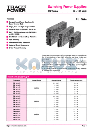 ESP150-15S datasheet - Switching Power Supplies