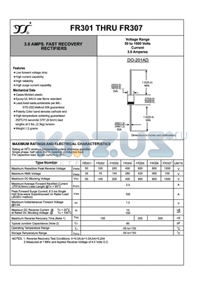 FR305 datasheet - 3.0 AMPS. FAST RECOVERY RECTIFIERS