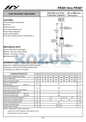 FR305 datasheet - FAST RECOVERY RECTIFIERS