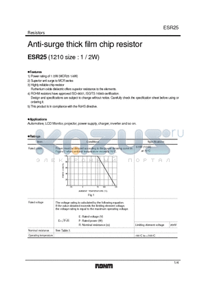 ESR25 datasheet - Anti-surge thick film chip resistor