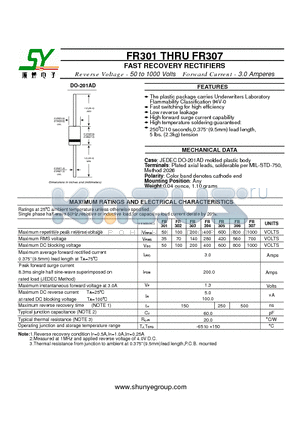 FR306 datasheet - FAST RECOVERY RECTIFIERS