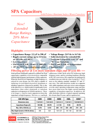 ESRD4R7M06B datasheet - SPA Capacitors Solid Polymer Aluminum Surface Mount Capacitors