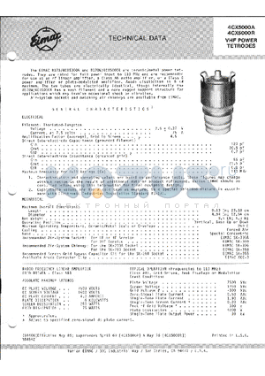 4CX5000A datasheet - VHF POWER TETRODES