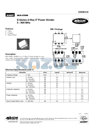ESSM-2-6 datasheet - E-Series 2-Way 0 Power Divider 5 - 900 MHz