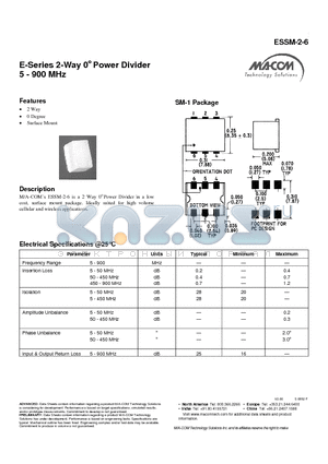 ESSM-2-6 datasheet - E-Series 2-Way 0j Power Divider 5 - 900 MHz