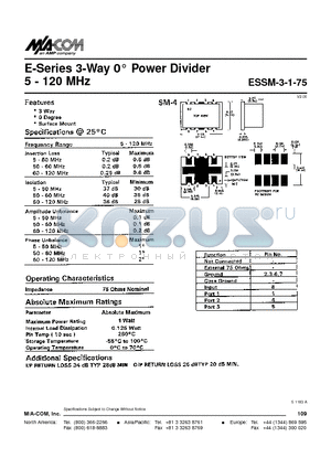ESSM-3-1-75 datasheet - E-Series 3-Way 0 Power Divider 5 - 120 MHz