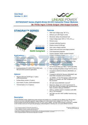 ESTW025A0F641Z datasheet - ESTW025A0F Series (Eighth-Brick) DC-DC Converter Power Modules