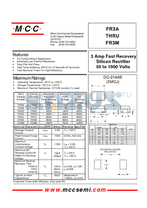 FR3D datasheet - 3 Amp Fast Recovery Silicon Rectifier 50 to 1000 Volts