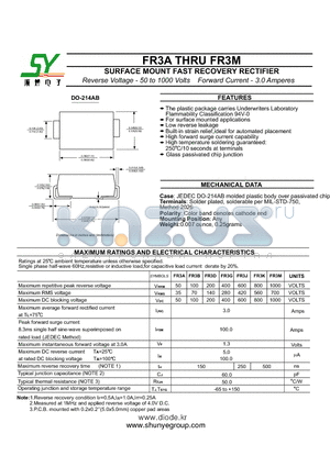 FR3D datasheet - SURFACE MOUNT FAST RECOVERY RECTIFIER