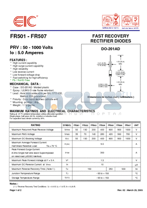 FR502 datasheet - FAST RECOVERY