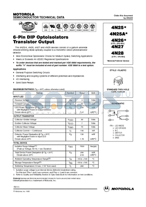 4N25A datasheet - 6-Pin DIP Optoisolators Transistor Output