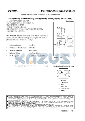 4N25ASHORT datasheet - PHOTO TRANSISTOR (AC LINE/DIGITAL LOGIC ISOLATOR)