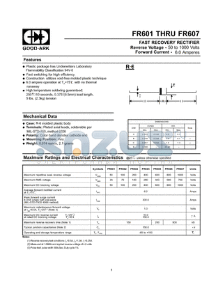FR601 datasheet - FAST RECOVERY RECTIFIER