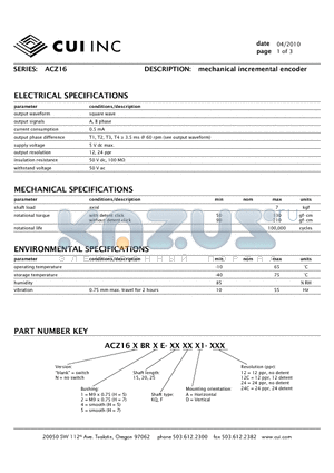 ACZ16BR1E-15FA1-12C datasheet - mechanical incremental encoder