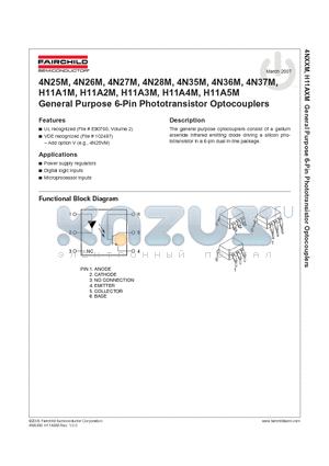 4N25SR2M datasheet - General Purpose 6-Pin Phototransistor Optocouplers