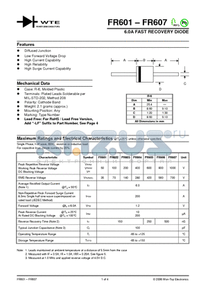 FR601 datasheet - 6.0A FAST RECOVERY DIODE
