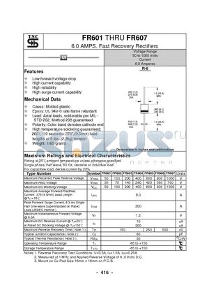 FR601 datasheet - 6.0 AMPS. Fast Recovery Rectifiers