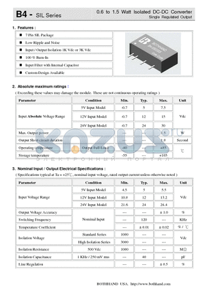 B4-0512SS datasheet - 0.6 to 1.5 Watt Isolated DC-DC Converter Single Regulated Output