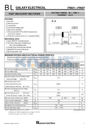 FR601 datasheet - FAST RECOVERY RECTIFIER