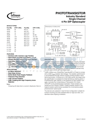 4N26 datasheet - Industry Standard Single Channel 6 Pin DIP Optocoupler