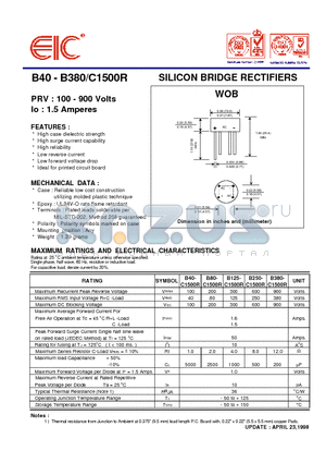 B40-1500R datasheet - SILICON BRIDGE RECTIFIERS