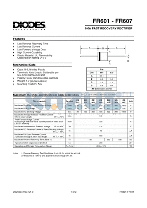 FR602 datasheet - 6.0A FAST RECOVERY RECTIFIER