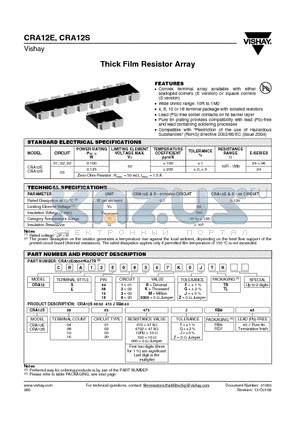 CRA12S013MZTR datasheet - Thick Film Resistor Array