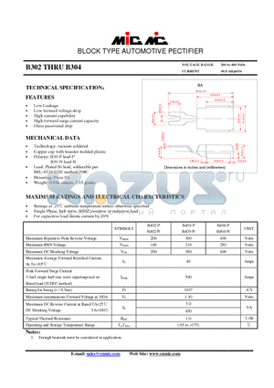 B404 datasheet - BLOCK TYPE AUTOMOTIVE PECTIFIER